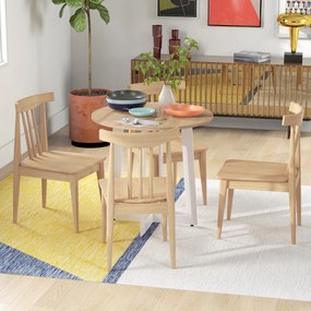 Mesa de Cozinha Redonda para 4 Pessoas Moderna com Tampo de Madeira e Base de Aço Cruzada Ø80x75 cm Carvalho