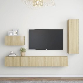 4pcs conjunto de móveis de TV derivados madeira carvalho sonoma
