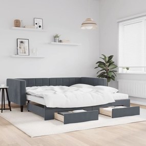 vidaXL Sofá-cama c/ gavetão e gavetas 100x200cm veludo cinzento-escuro