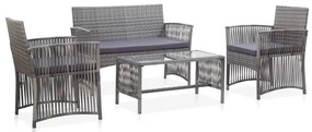 4 pcs conjunto lounge de jardim c/ almofadões vime PE antracite