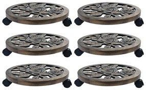 48229 vidaXL Suportes com rodas para plantas 6 pcs 38 cm plástico bronze