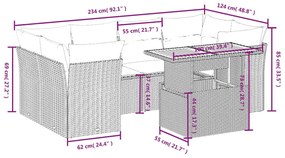 7 pcs conjunto de sofás p/ jardim c/ almofadões vime PE preto