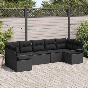 vidaXL Conjunto de Sofás com almofada 7 pcs Preto vime PE