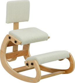 HOMCOM Cadeira Ajoelhada Ergonômica para Escritório e Casa, em Tecido Efeito Linho, Compensado de Bétula, Creme | Aosom Portugal