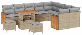 Conjunto de Sofá de Jardim com 12 Peças com Almofadas Bege Rattan PE A