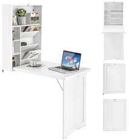 Secretária de parede dobrável conversível com divisória de 3 níveis prateleiras ajustáveis ​​mesa de jantar com economia de espaço escritório 60 x 94,