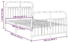 Estrutura de cama com cabeceira e pés 120x190 cm metal branco