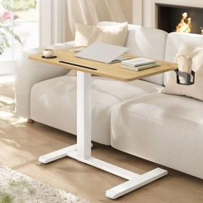 Mesa auxiliar móvel com rodas e suportes para bebidas 80 x 45 x (65-102) cm, em tom de carvalho dourado