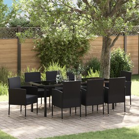 vidaXL Conjunto de Jantar Jardim com Almofadas 9 Peças Rattan Preto