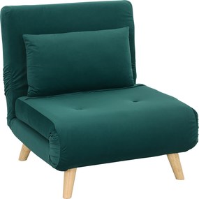 HOMCOM Poltrona dobrável com função cama, Poltrona relax dobrável em efeito veludo, Encosto ajustável, suporta até 120 kg, Verde escuro | Aosom Portugal