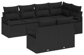 vidaXL Conjunto de Sofá de Jardim com almofada 7 pcs Preto vime PE
