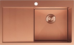 Mexen Exar lava-loiça de aço inoxidável de 1 cuba com escorredor direito 780 x 480 mm, cobre HC - 6434781010P-65HC