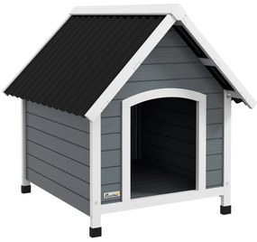 PawHut Casota para Cães 75x88x82 cm Casa para Cães com Telhado de Telhas de Imitação Pés Elevados e Chão Removível para Exterior Cinza