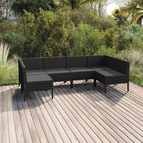 vidaXL 6 pcs conjunto lounge de jardim c/ almofadões vime PE preto