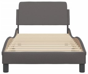 Estrutura cama c/ cabeceira couro artificial 90x190 cm cinzento
