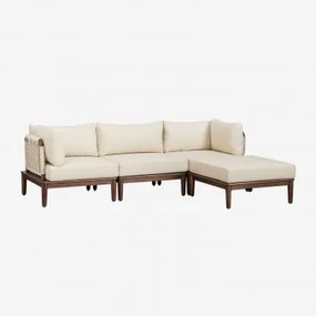 Sofá Modular De Jardim De 3 Peças Com 2 Poltronas De Canto E Puff Em Acácia Giulia Castanho-acácia Escuro - Sklum