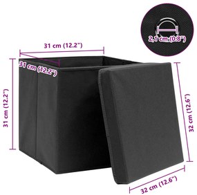 Caixas de arrumação com tampas 10 pcs 32x32x32 cm tecido preto