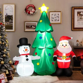 Decoração de Natal Insuflável 185 cm Pai Natal Insuflável Boneco de Neve Insuflável com Luzes LED e Ventilador para Interior e Exterior