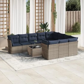 vidaXL 11 pcs conjunto sofás de jardim c/ almofadões vime PE cinzento