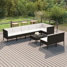 vidaXL 9 pcs conjunto lounge de jardim c/ almofadões vime PE preto