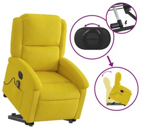 Poltrona massagens reclin. elevatória elétrica veludo amarelo