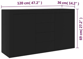 Aparador Hawai de 120 cm - Preto - Design Moderno