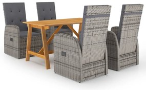 5 pcs conjunto de jantar para jardim cinzento
