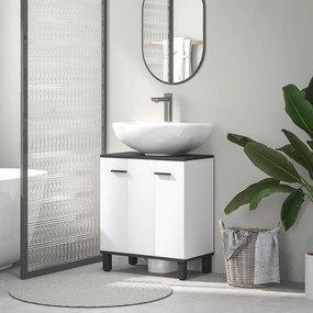 Móvel de Lavatório (NÃO INCLUIDO) com 2 Portas e Prateleira Ajustável para Lavatório com ou sem Pedestal 60x34x70 cm Branco Brilhante