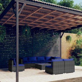 vidaXL 9 pcs conjunto lounge de jardim c/ almofadões vime PE cinzento