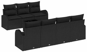 Conjunto de sofá de jardim com 8 peças e almofadas pretas em rattan