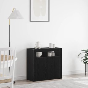 Buffet vidaXL com Luzes LED em Carvalho Preto 80x35x75 cm em Madeira Revestida