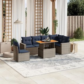 vidaXL 7 pcs conjunto sofás p/ jardim c/ almofadões vime PE cinzento