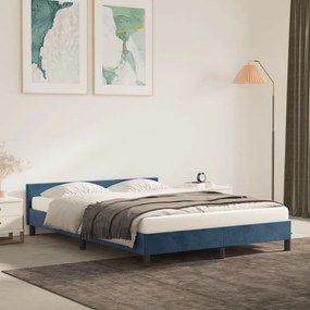 Estrutura de cama c/ cabeceira 140x200 cm veludo azul-escuro