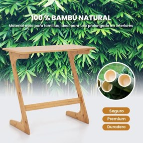 Mesa Auxiliar de Bambu para Sofá 75 cm x 40 cm x 70 cm com Ampla Superfície Secretária para Portátil que Economiza Espaço Montagem Rápida de Aperitivo
