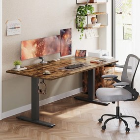 Secretária elétrica com regulação elétrica da altura, 160 x 80 x (72-120) cm, com porta USB-C castanho