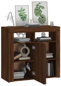 Aparador com luzes LED 80x35x75 cm carvalho castanho