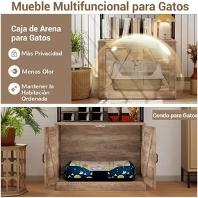 Móvel para caixa de areia para gatos (NÃO INCLUIDA) 80 x 48 x 145 cm com estantes de 3 níveis 4 ganchos Armário com 2 portas sala estar cinzenta