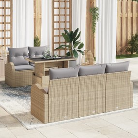 Conjunto de Sofá de Jardim vidaXL 6 Peças com Almofadas Bege Vime Sint