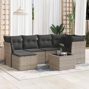 vidaXL 7 pcs conjunto sofás p/ jardim c/ almofadões vime PE cinzento