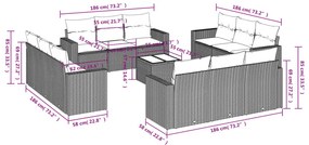 13 pcs conj. sofás jardim c/ almofadões vime PE cinzento-claro