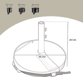 Suporte base para guarda-sol, pode ser enchido com areia 55,1 x 55,1 x 40,1 cm preto