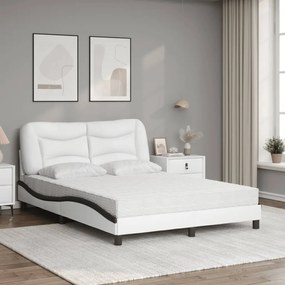 Cama com colchão 120x200 cm couro artificial branco e preto