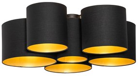 Candeeiro de tecto preto com 6 luzes douradas - Multidrum Moderno