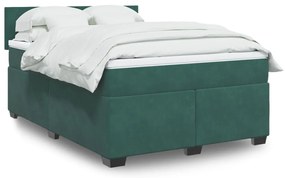 Cama com molas/colchão 160x200 cm veludo verde-escuro