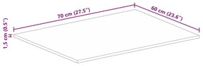 Tampo de mesa retangular 70x60x1,5 cm mangueira áspera maciça