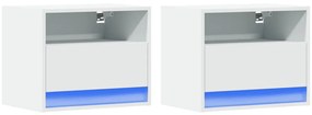 Mesas de cabeceira de parede com luzes LED 2 pcs branco
