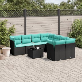 vidaXL 9 pcs conjunto de sofás p/ jardim c/ almofadões vime PE preto