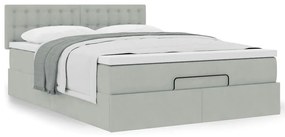 Estrutura de cama otomana com colchão 140x200 cm cinzento claro