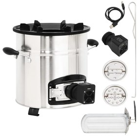 vidaXL Fogão a lenha c/ ventilador USB 35,5x26x28cm aço inox. prateado
