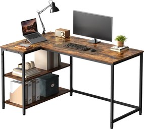 Secretária com espaço de arrumação em L, prateleira ajustável em altura 120 x 80 x 76 cm castanho